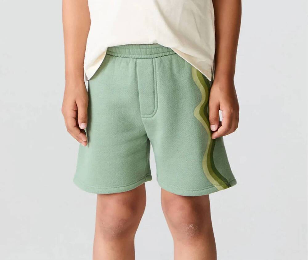 NEW CHASER cotton terry shorts in green wave stripe